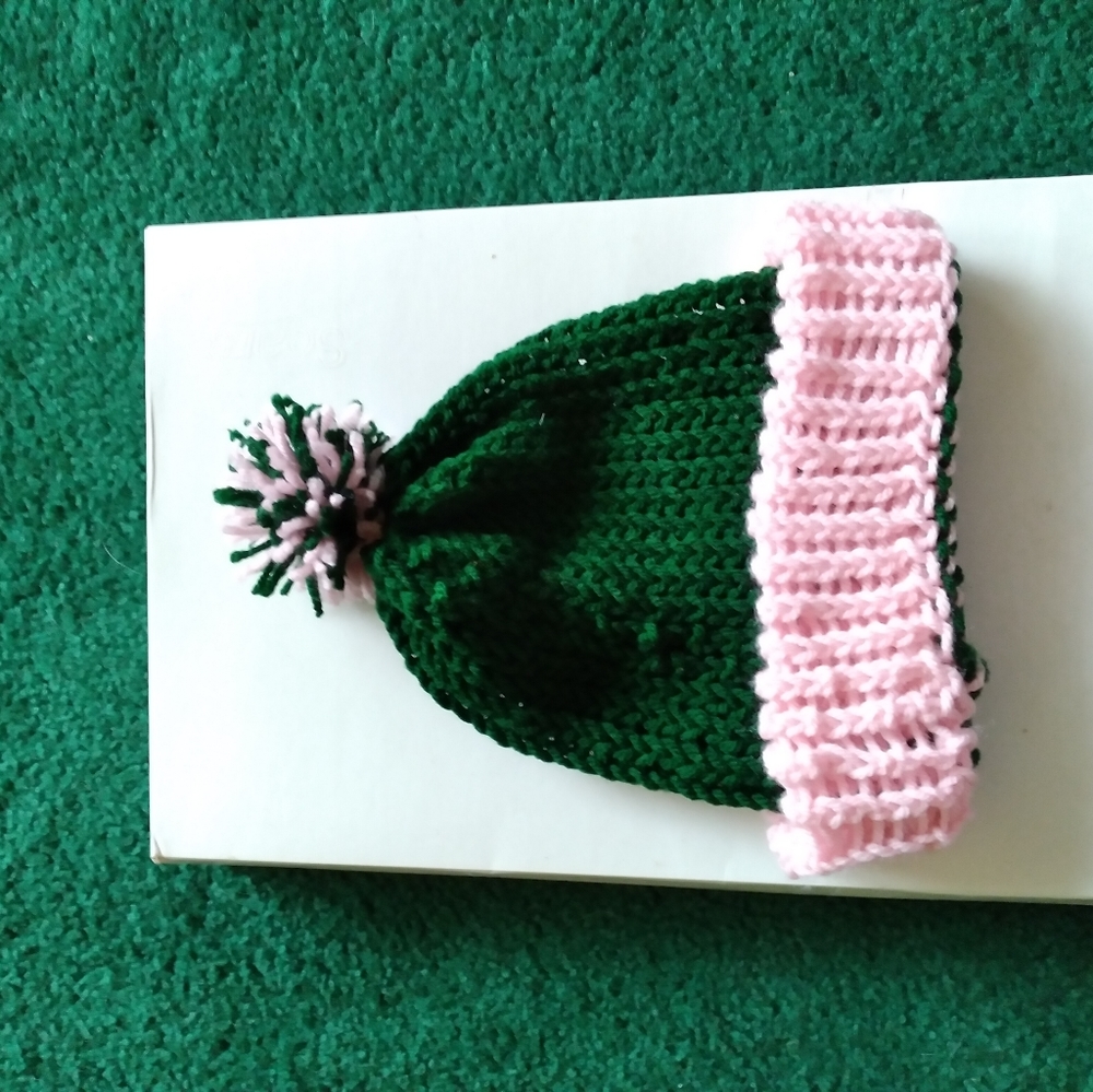 Pink and Green- Handmade Crochet Knit Hat